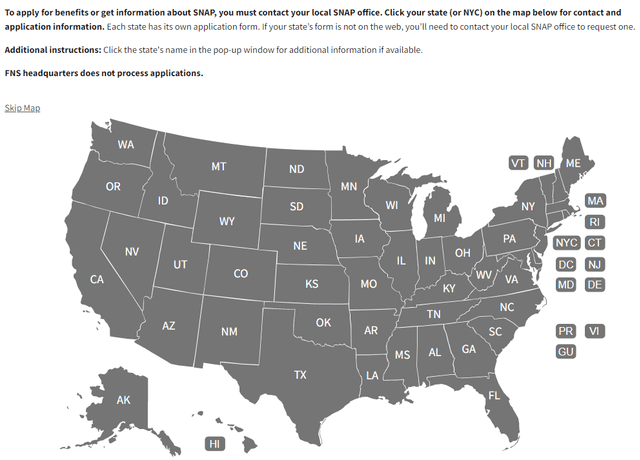  Mapa de ubicaciones estatales del Programa SNAP en Estados Unidos. Foto: captura de pantalla/SNAP<br><br>    