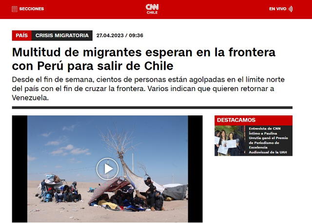  Crisis migratoria en la frontera Perú-Chile. Foto: captura de CNN Chile   