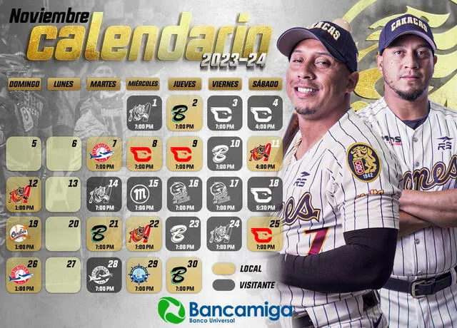 Este es el calendario del mes de noviembre para Leones. Foto: Leones del Caracas/Twitter   