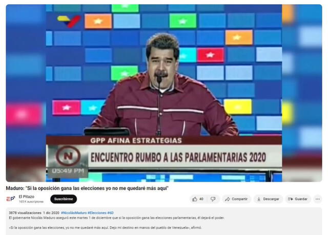<em> Dirección original del video que muestra el anuncio de Maduro. Foto: captura de YouTube</em>   