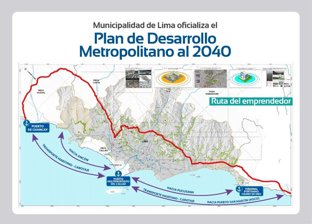 Así será el recorrido de este Plan de Desarrollo Metropolitano 2040,el cual busca conectar el Megapuerto de Chancay con Lima. Foto: Municipalidad de Lima   