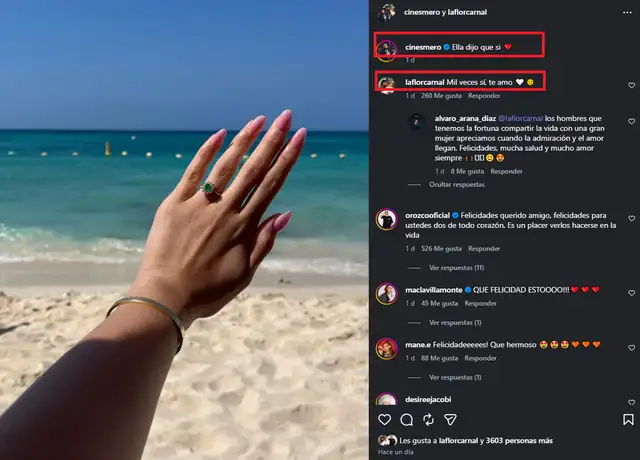 Dedicatorias de Cinesmero y su novia Romina Delgado. Foto: Instagram. Dedicatorias de Cinesmero y su novia Romina Delgado. Foto: Instagram.