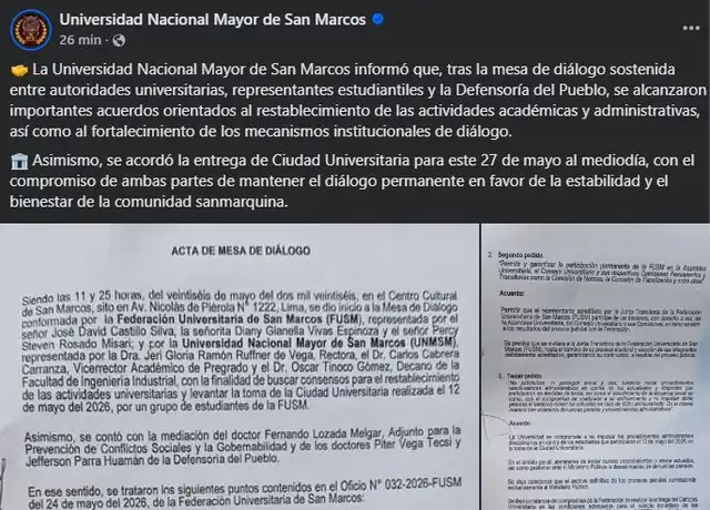Comunicado de la UNMSM tras acuerdos
