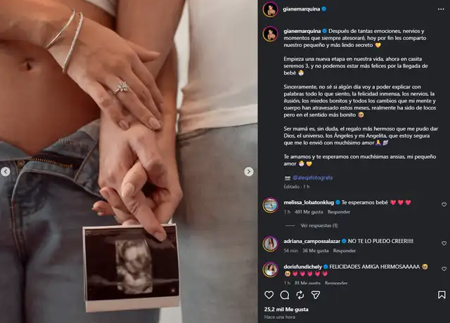 El mensaje de Gianella Marquina Klug anunciando estar embarazada. Foto: Instagram. El mensaje de Gianella Marquina Klug anunciando estar embarazada. Foto: Instagram.