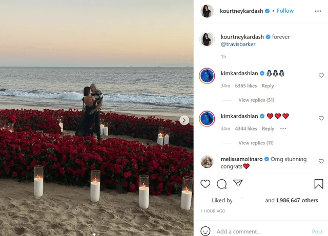 Kourtney Kardashian compartió la noticia con sus fanáticos. Foto: captura de Instagram/Kourtney Kardashian