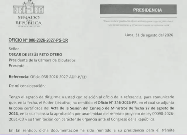 Ejecutivo subsanó no haber adjuntado el Acta de la Sesión de Consejo de Ministros.