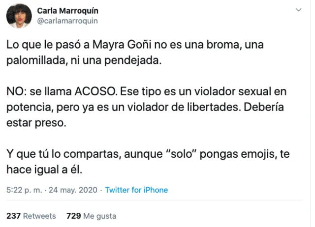 Usuarios de Twitter defienden a Mayra Goñi