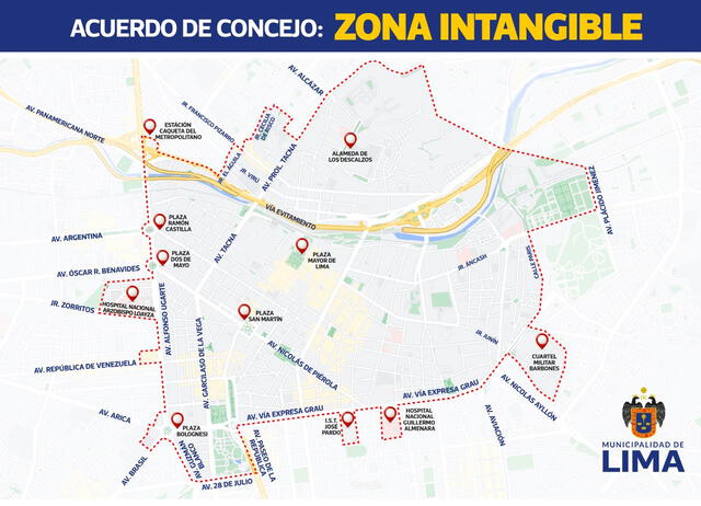  La plaza Bolognesi y el cuartel militar Barbrones también están dentro del área restringida. Foto: Municipalidad de Lima   