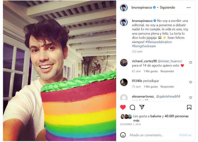 Bruno Pinasco hizo una publicación en 2016 a través de Instagram en la que admitió su homosexualidad públicamente. Foto: Bruno Pinasco Bruno Pinasco hizo una publicación en 2016 a través de Instagram en la que admitió su homosexualidad públicamente. Foto: Bruno Pinasco