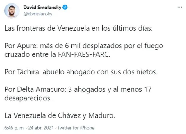David Smolansky arremetió contra el régimen de Nicolás Maduro. Foto: captura de Twitter