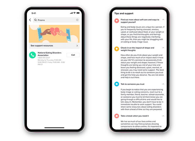 Líneas de apoyo y consejos relacionados a  la lucha contra los transtornos alimenticios. Foto: TikTok