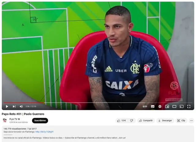 <em> El material original es una entrevista a Guerrero durante su etapa en Flamengo. Foto: captura de YouTube</em>   