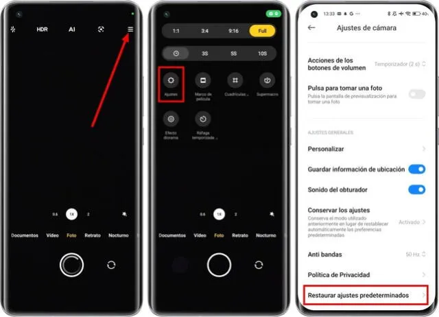  Así restauras la configuración de la cámara. Foto: Xiaomi Adictos 