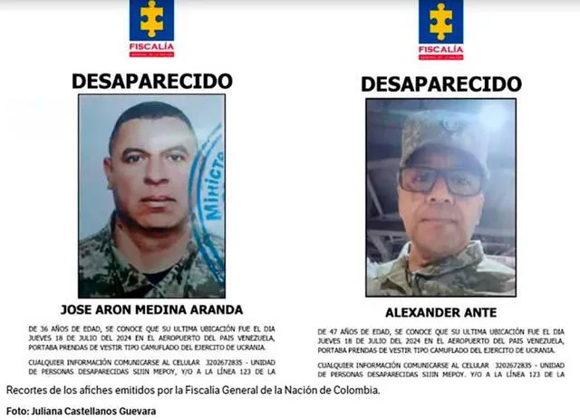 Los dos detenidos formaron parte de las Fuerzas Armadas colombianas. Foto: Fiscalía General de Colombia Los dos detenidos formaron parte de las Fuerzas Armadas colombianas. Foto: Fiscalía General de Colombia