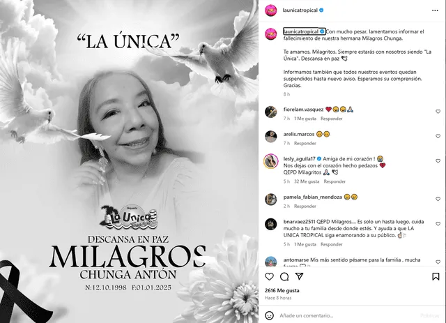  Comunicado de La Única Tropical. Foto: Instagram    