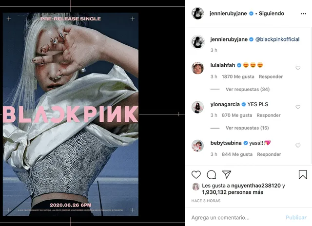 Jennie de BLACKPINK sobre su comeback. Créditos: Instagram