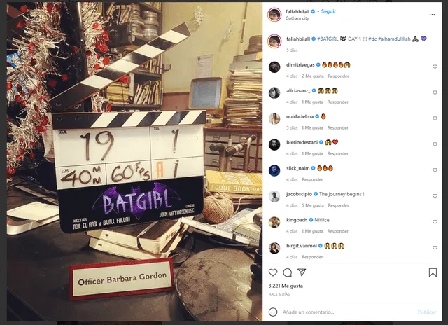 Publicación de Bilall Fallah anunciando el inicio de grabación de Batgirl. Foto: Instagram @fallahbilall