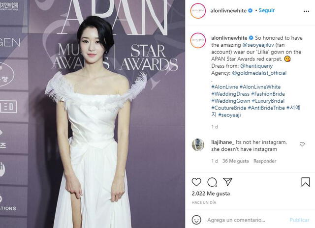 Seo Ye Ji y el vestido que llevó a los APAN Awards 2020. Foto: APAN/Alon Livné