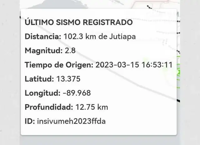 Último temblor de hoy en Guatemala. Foto: Insivumeh