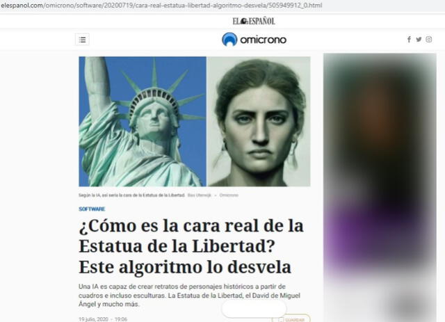  Nota de El Español aborda la imagen en cuestión como producto de la técnica de inteligencia artificial. Foto: captura en web de El Español.   