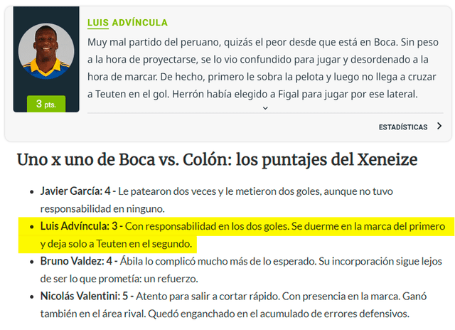  Críticas de la prensa argentina a Luis Advíncula. Foto: captura web/Diario Olé/TyC Sports   