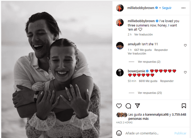  Millie Bobby Brown se compromete. Foto: captura de Instagram    