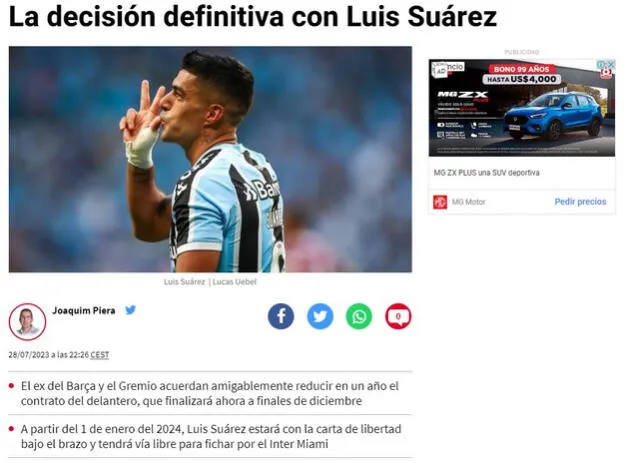 Información sobre Luis Suárez. Foto: Diario Sport   