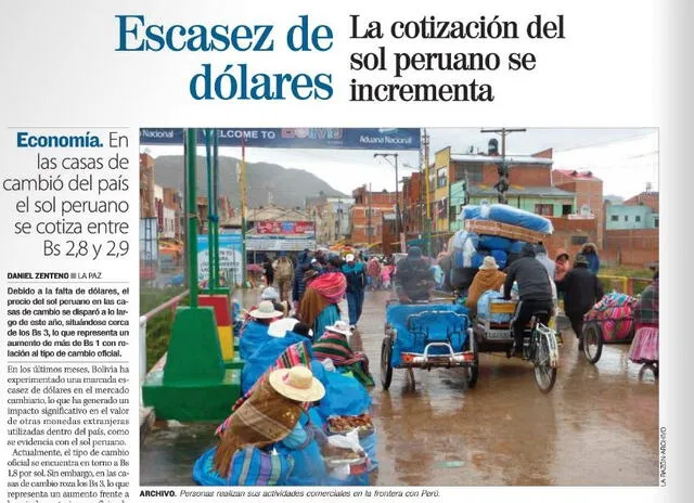 El diario La Razón realizó un reportaje sobre el incremento del uso del sol peruano en Bolivia. Foto: Diario La Razón   