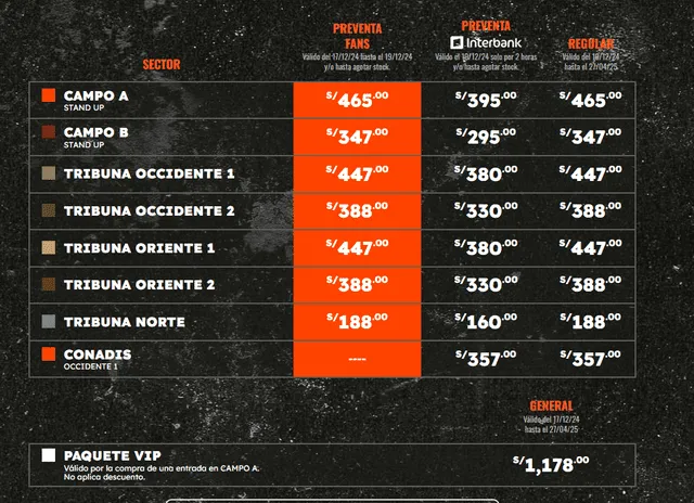 Precios para ver a System of a Down en Lima 2025. Foto: Teleticket.   