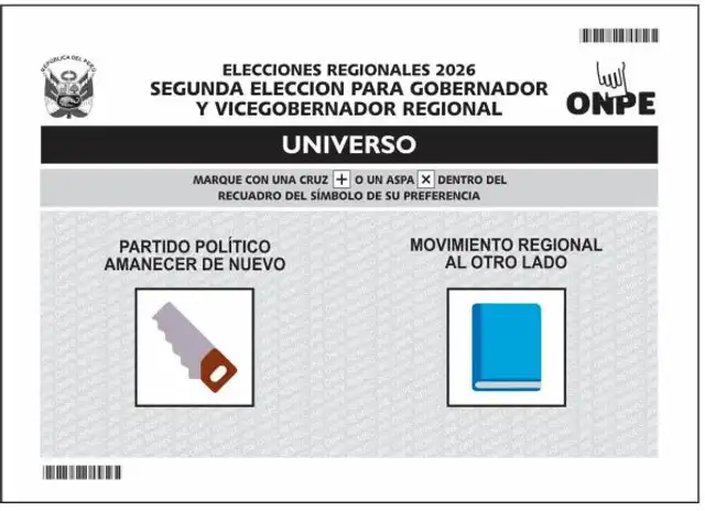 Cédula para la elección de segunda vuelta regional