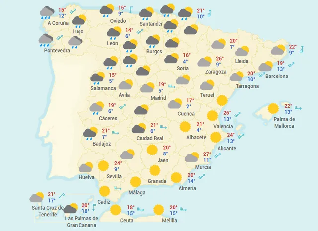 Mapa del tiempo en España hoy, miércoles 29 de abril de 2020.