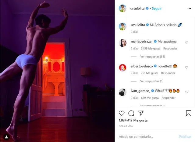 La publicación en Instagram de Úrsula Corberó que provocó la reacción del actor argentino.