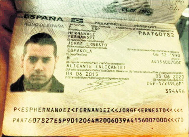 Documento de identidad de Jorge Hernández, ‘el Español’. Foto: difusión   