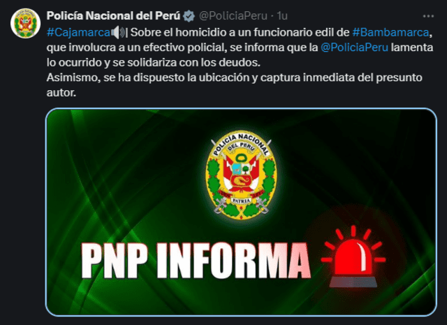 La PNP emitió un comunicado en redes sociales. Foto: PNP/X   