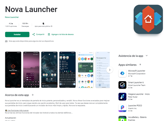  Nova Launcher está disponible en Play Store. Foto: Captura 