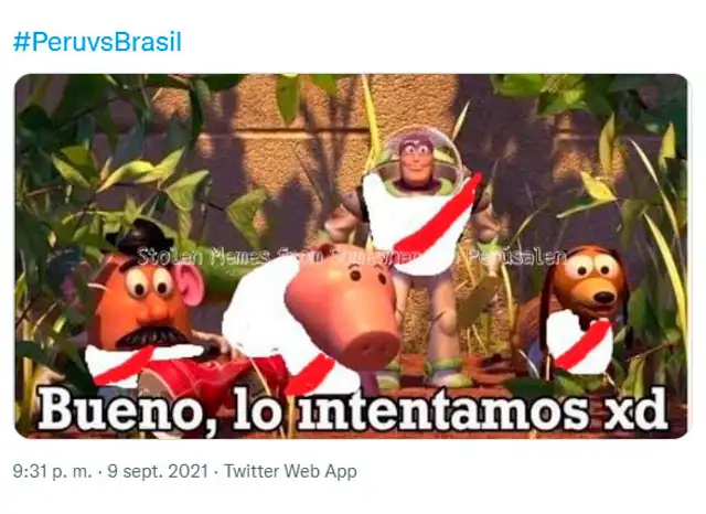 Mejores memes del Perú vs. Brasil por las Eliminatorias Qatar 2022. Foto: captura Twitter Mejores memes del Perú vs. Brasil por las Eliminatorias Qatar 2022. Foto: captura Twitter
