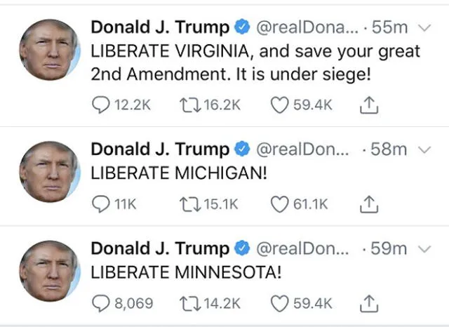 Parte de los tuits de este viernes de Donald Trump. Foto: captura