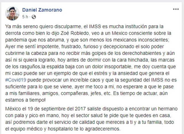 Denuncia del enfermero del IMSS en México. (Foto: Facebook)