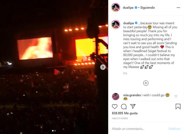 La emotiva publicación de Dua Lipa en Instagram.