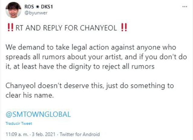 Actividades en Twitter para defender a Chanyeol. Foto: Twitter