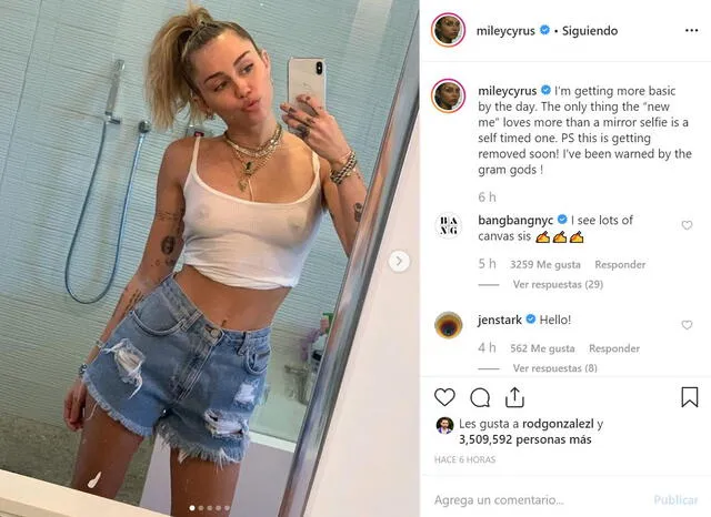 Publicación de Miley Cyrus en Instagram