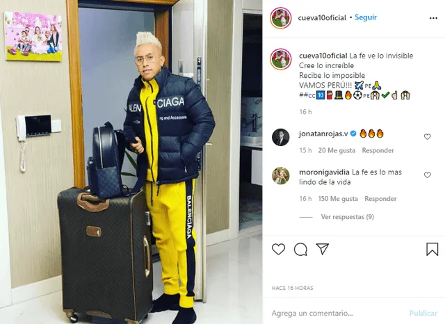 Christian Cueva llegó a Lima vestido completamente de amarillo. Foto: Instagram