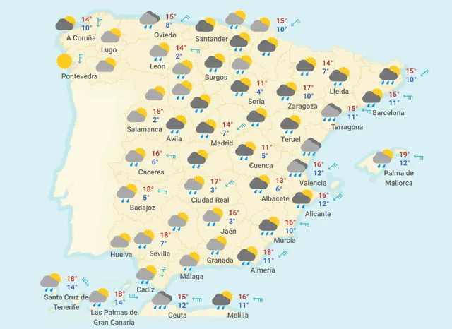 Mapa tiempo España hoy lunes 23 de marzo de 2020.