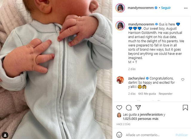 Mandy Moore presenta a su bebé con tierna postal “Nuestro dulce niño”