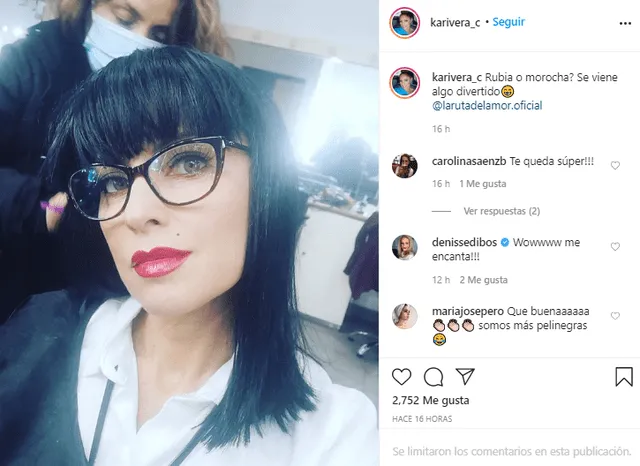 Karina Rivera se mostró con el pelo color negro. Foto: Instagram.
