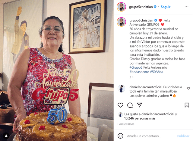 Christian Yaipén celebra los 50 años de Grupo 5. Foto: Instagram   