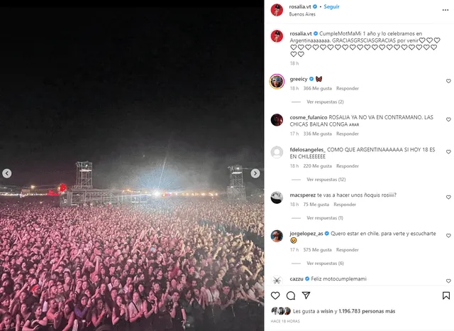  Rosalía agradece a sus fans por tal recibimiento en Argentina. Foto: Rosalía / Instagram    