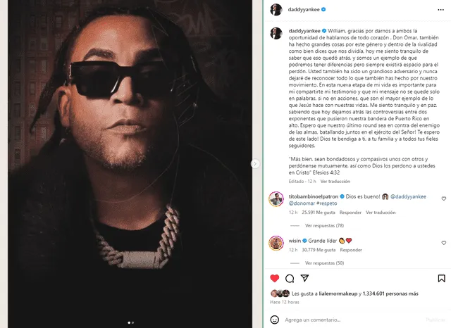 Sus compañeros de la industria felicitaron a ambos por retomar su amistad. Foto: Instagram / Daddy Yankee   