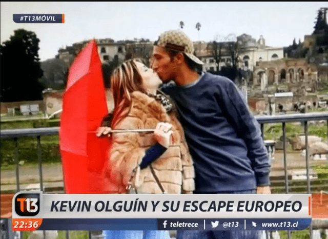 Kevin Olguín y su novia en Europa. Foto: La tercera.    