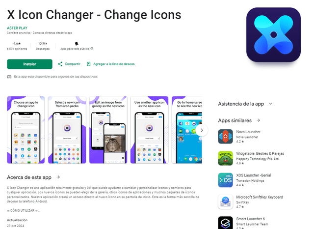  X Icon Changer está disponible en Play Store. Foto: Captura   